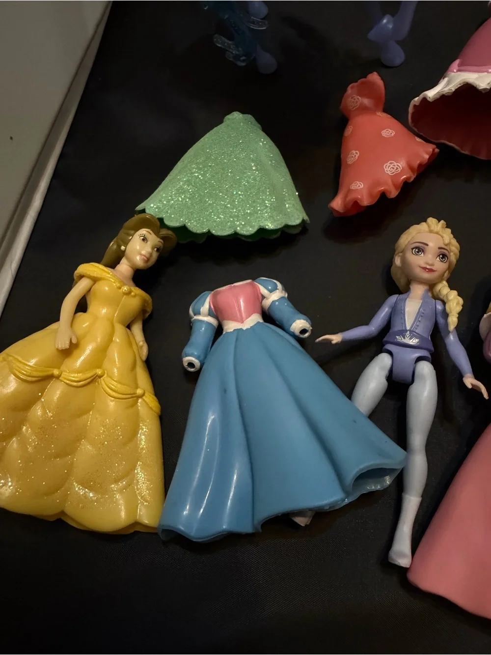 Disney Princess Polly Pocket Mini Doll Lot Rubber Dresses Horse Elsa Belle
